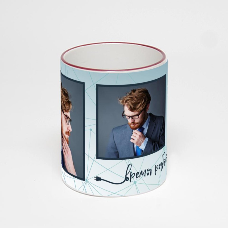 Кружка с бордовой ручкой и ободком