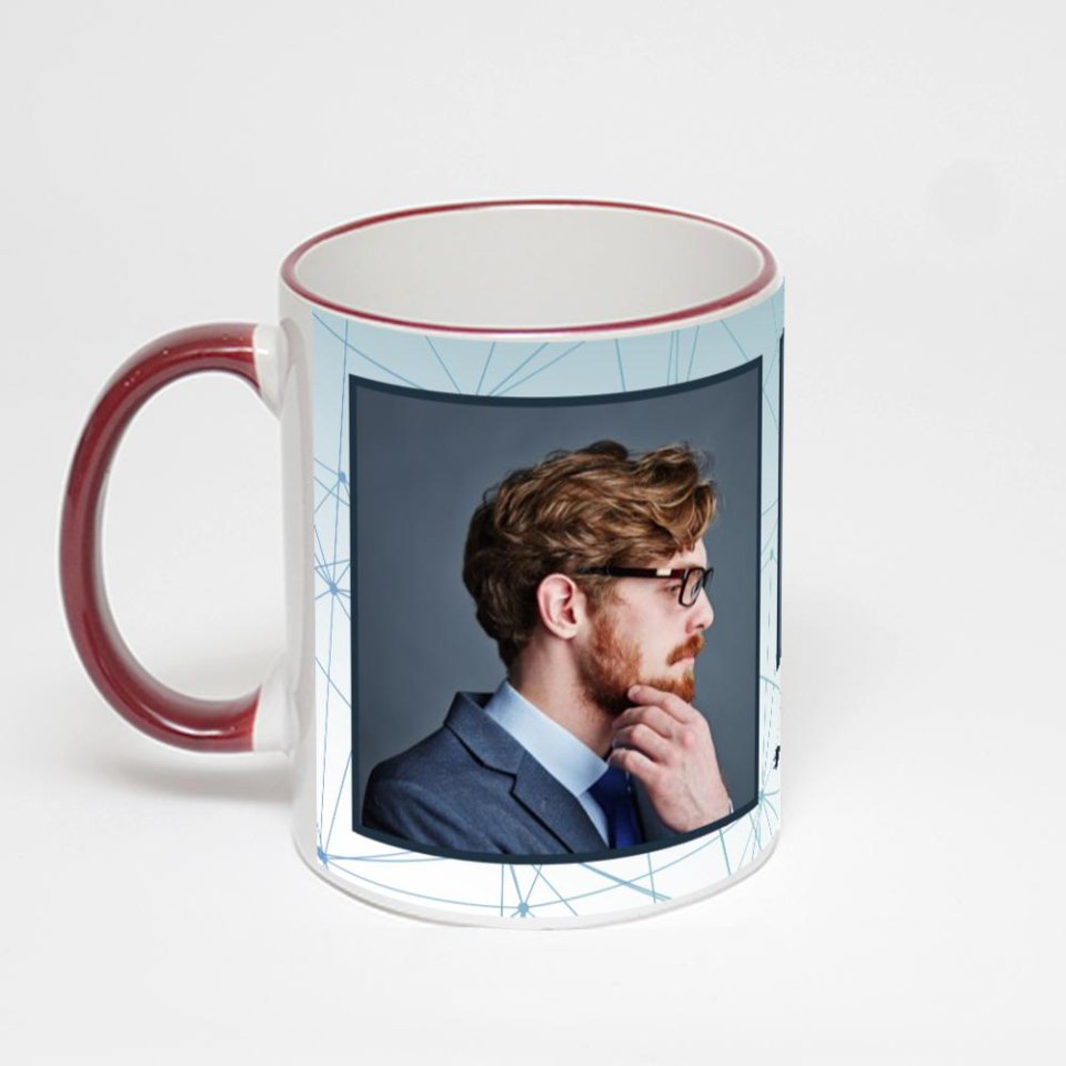 Кружка с бордовой ручкой и ободком