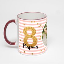 Кружка с бордовой ручкой и ободком