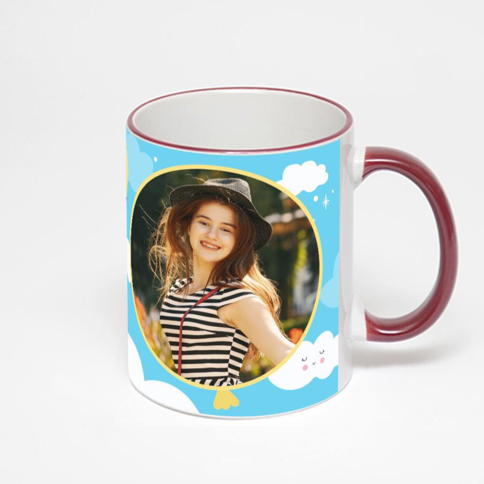 Кружка с бордовой ручкой и ободком