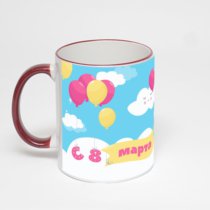 Кружка с бордовой ручкой и ободком