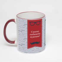 Кружка с бордовой ручкой и ободком