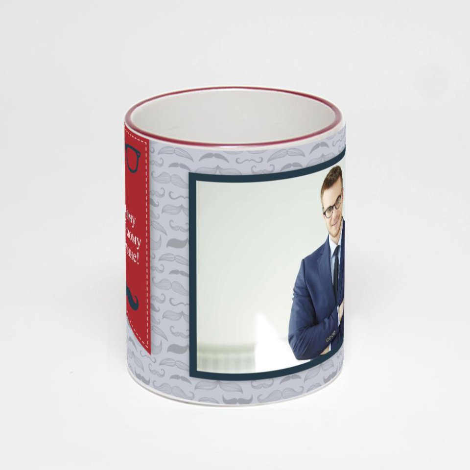 Кружка с бордовой ручкой и ободком