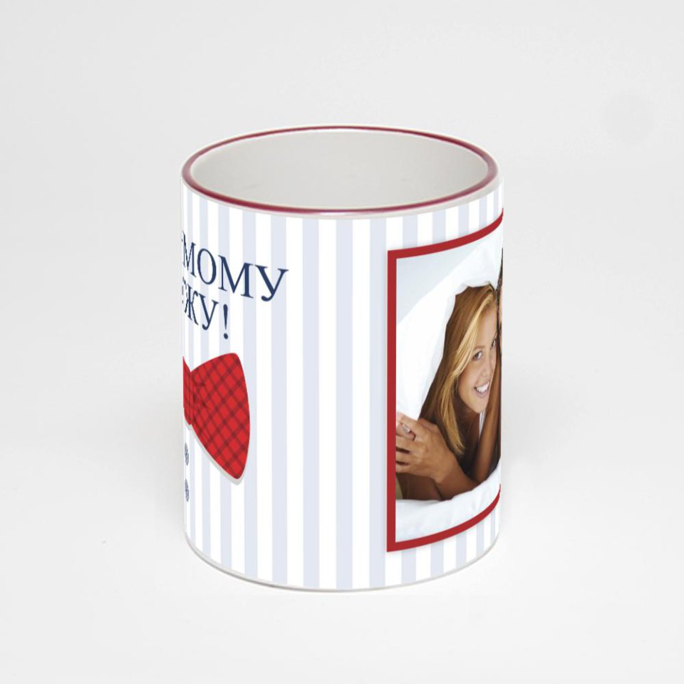 Кружка с бордовой ручкой и ободком