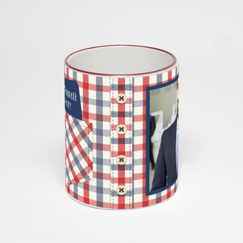 Кружка с бордовой ручкой и ободком