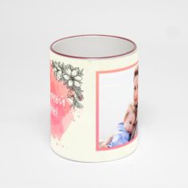 Кружка с бордовой ручкой и ободком