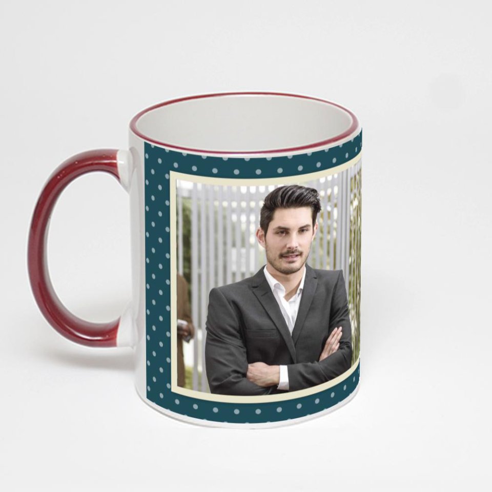 Кружка с бордовой ручкой и ободком