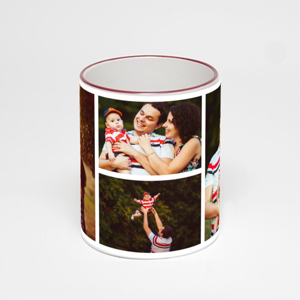 Кружка с бордовой ручкой и ободком