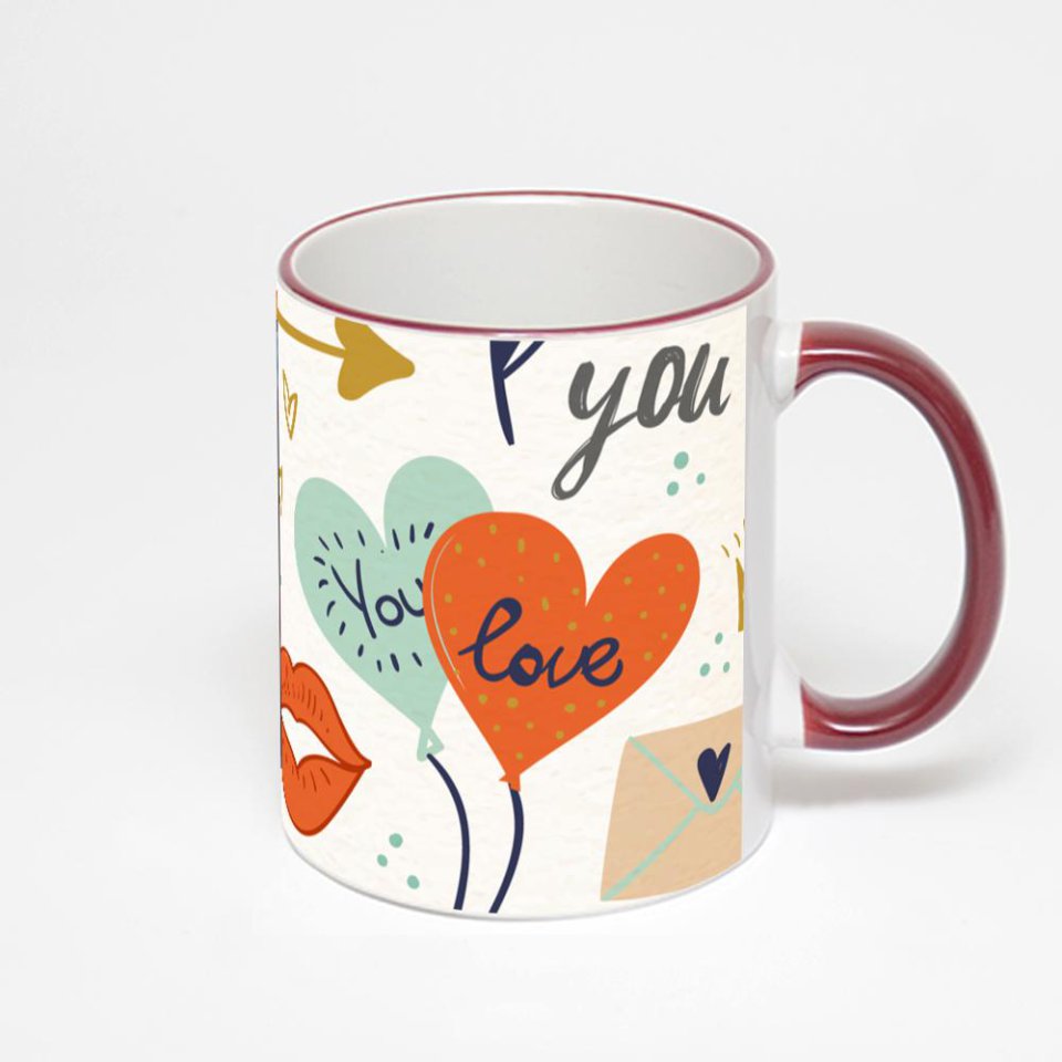 Кружка с бордовой ручкой и ободком