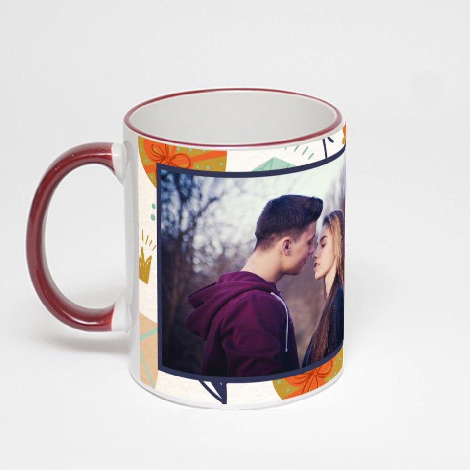 Кружка с бордовой ручкой и ободком