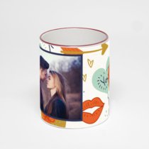 Кружка с бордовой ручкой и ободком