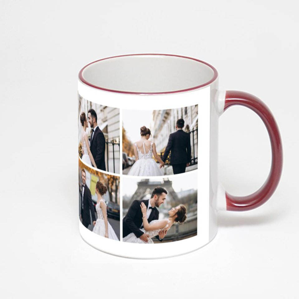 Кружка с бордовой ручкой и ободком