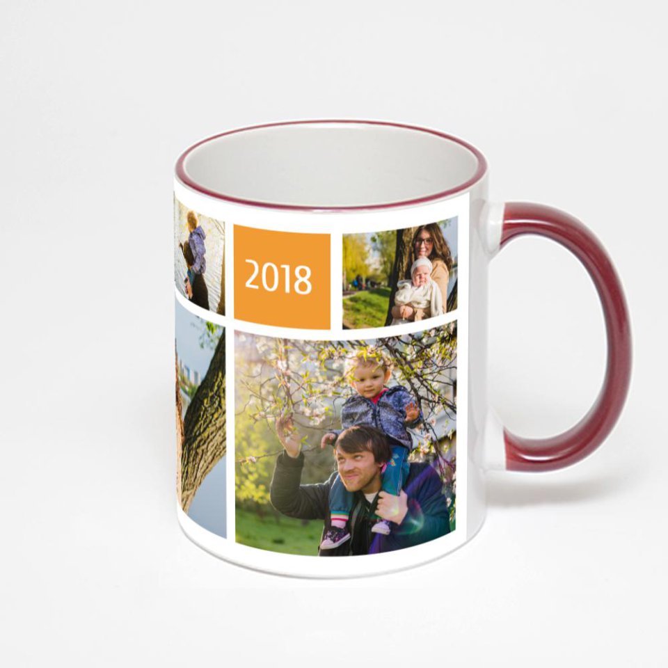 Кружка с бордовой ручкой и ободком