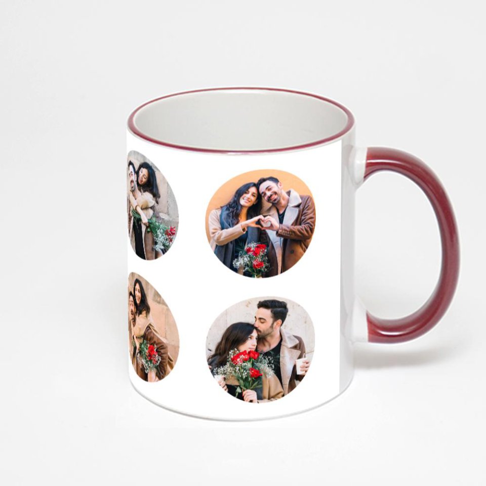 Кружка с бордовой ручкой и ободком