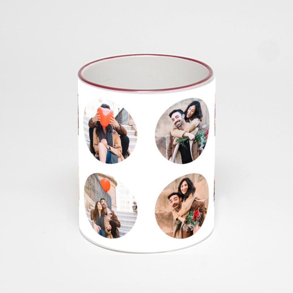 Кружка с бордовой ручкой и ободком