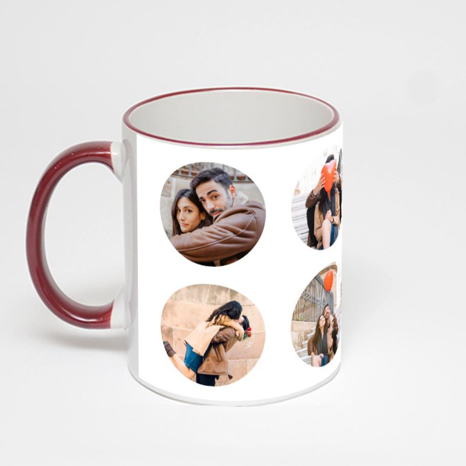 Кружка с бордовой ручкой и ободком