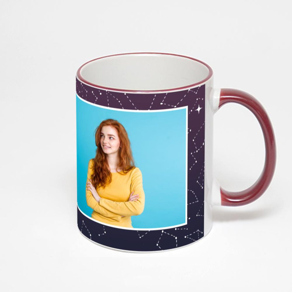 Кружка с бордовой ручкой и ободком