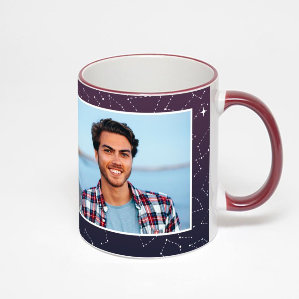 Кружка с бордовой ручкой и ободком