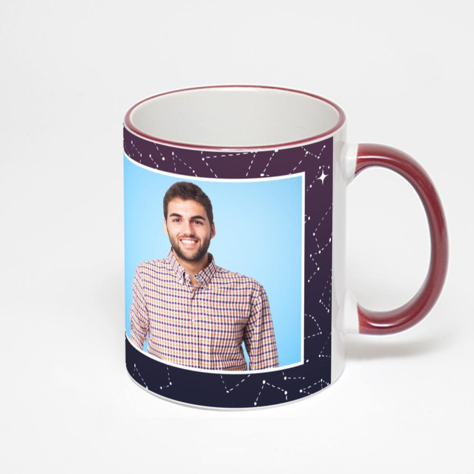 Кружка с бордовой ручкой и ободком