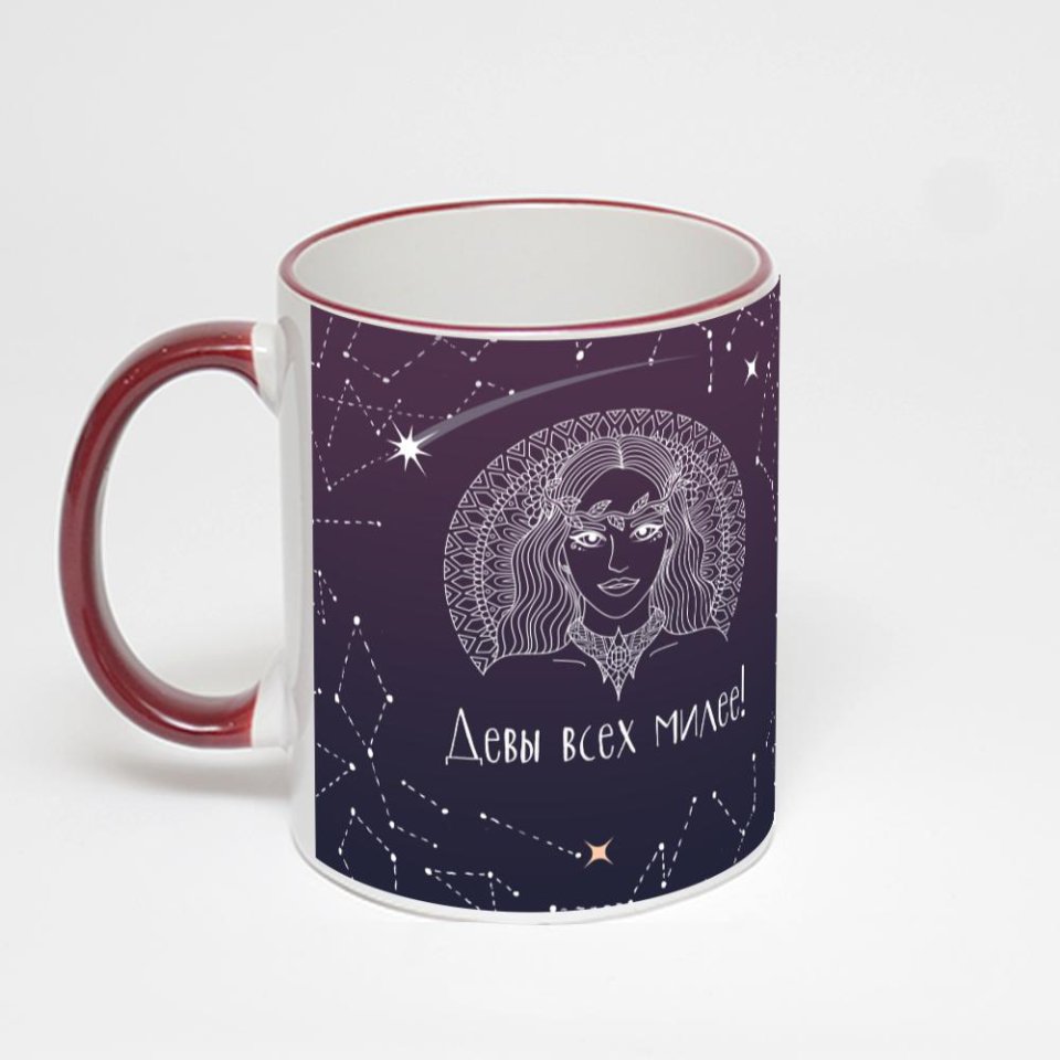 Кружка с бордовой ручкой и ободком