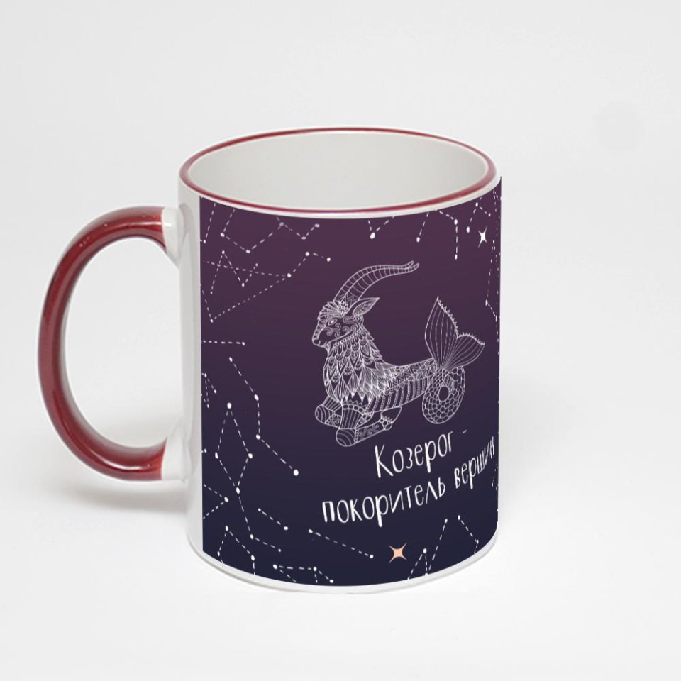 Кружка с бордовой ручкой и ободком