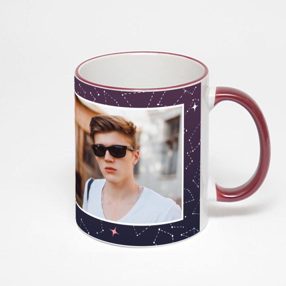 Кружка с бордовой ручкой и ободком