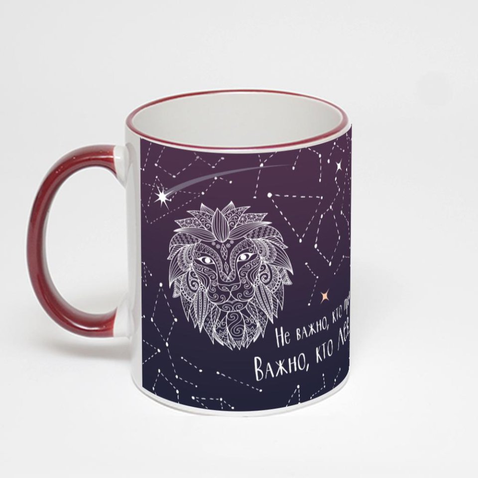 Кружка с бордовой ручкой и ободком