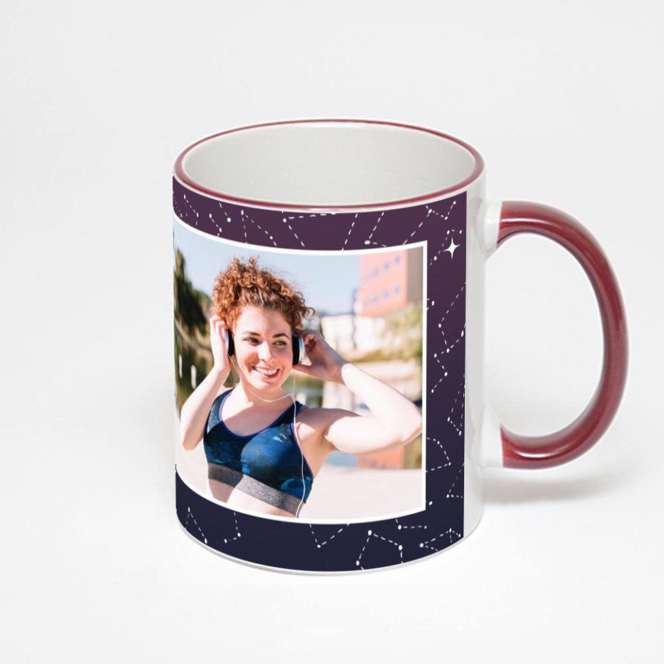 Кружка с бордовой ручкой и ободком