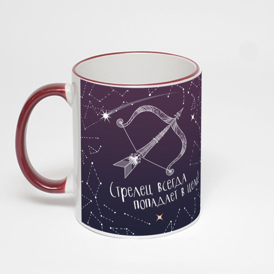 Кружка с бордовой ручкой и ободком