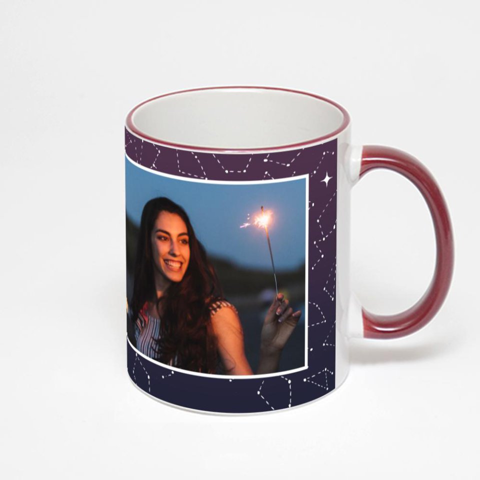 Кружка с бордовой ручкой и ободком