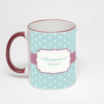 Кружка с бордовой ручкой и ободком