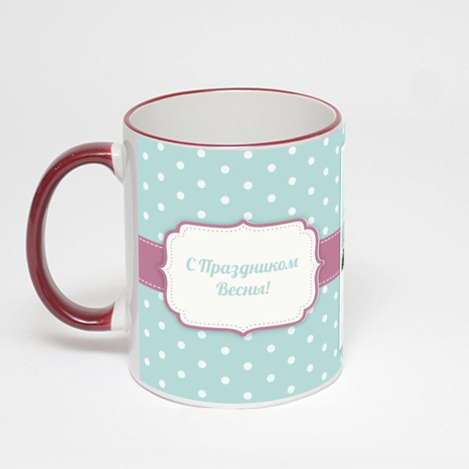 Кружка с бордовой ручкой и ободком