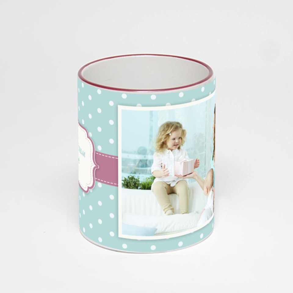 Кружка с бордовой ручкой и ободком