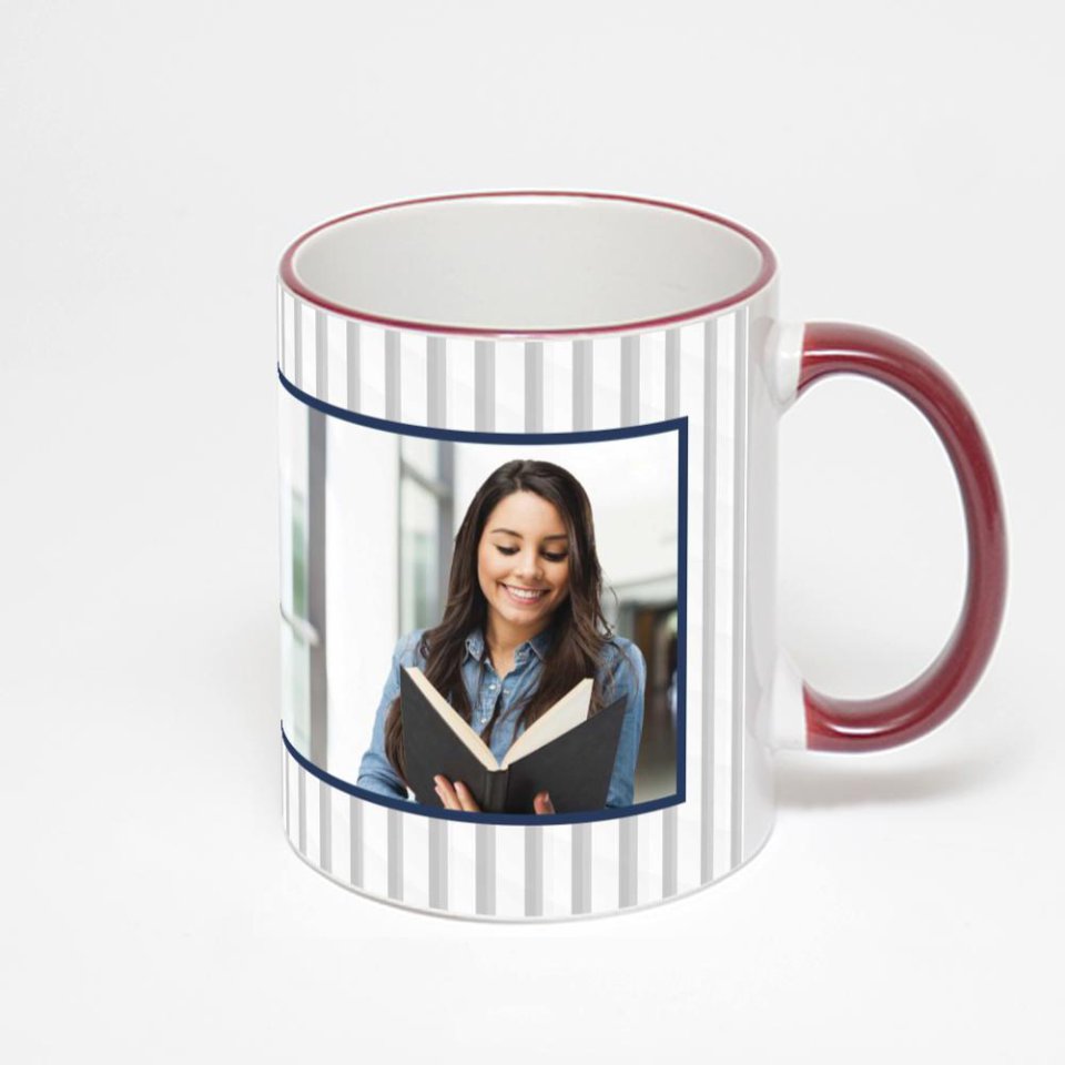 Кружка с бордовой ручкой и ободком