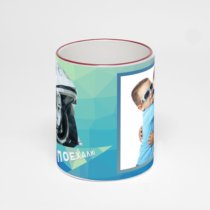 Кружка с бордовой ручкой и ободком