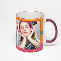 Кружка с бордовой ручкой и ободком