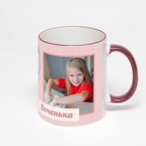 Кружка с бордовой ручкой и ободком