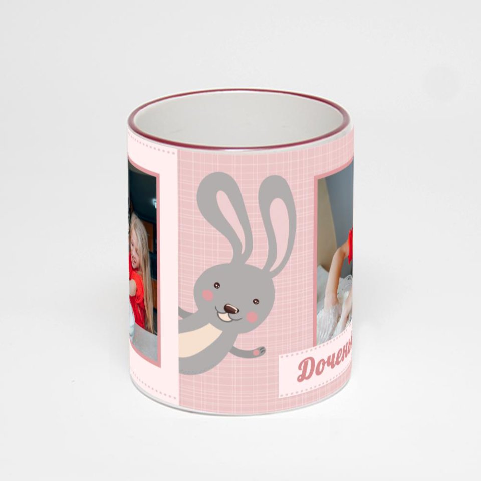 Кружка с бордовой ручкой и ободком