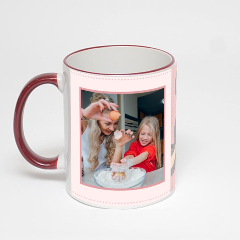 Кружка с бордовой ручкой и ободком