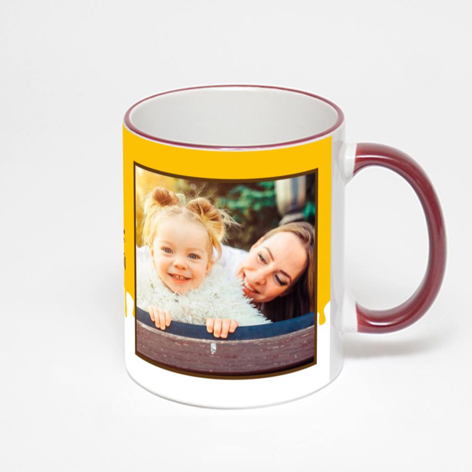 Кружка с бордовой ручкой и ободком