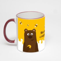 Кружка с бордовой ручкой и ободком