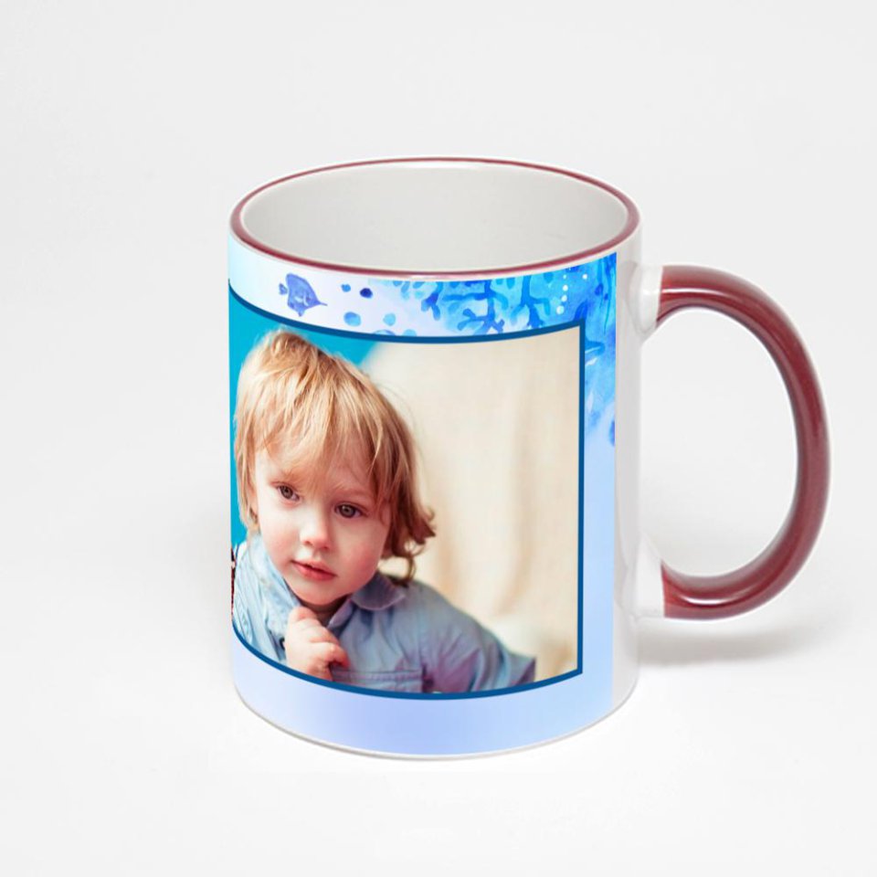 Кружка с бордовой ручкой и ободком