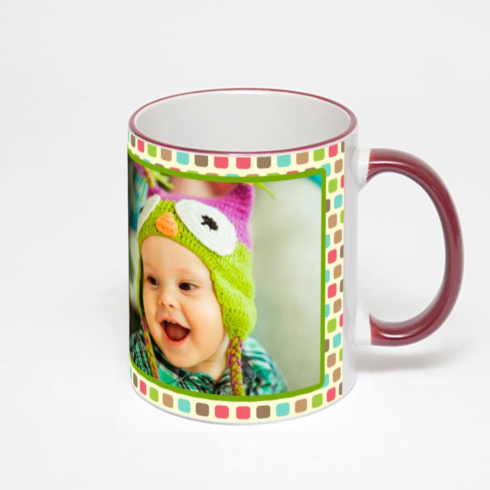 Кружка с бордовой ручкой и ободком