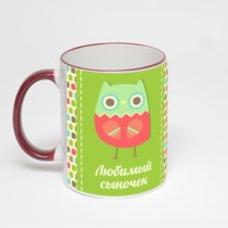 Кружка с бордовой ручкой и ободком