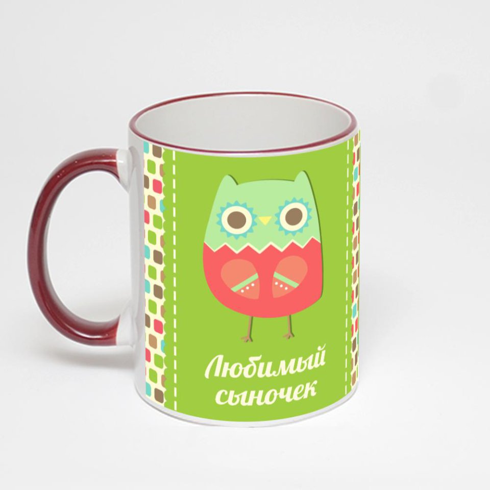 Кружка с бордовой ручкой и ободком