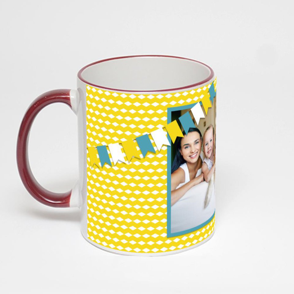 Кружка с бордовой ручкой и ободком