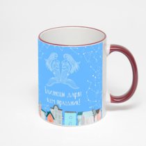 Кружка с бордовой ручкой и ободком