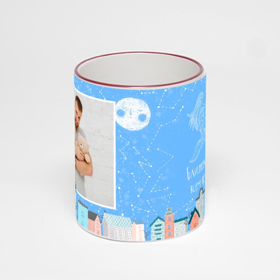 Кружка с бордовой ручкой и ободком