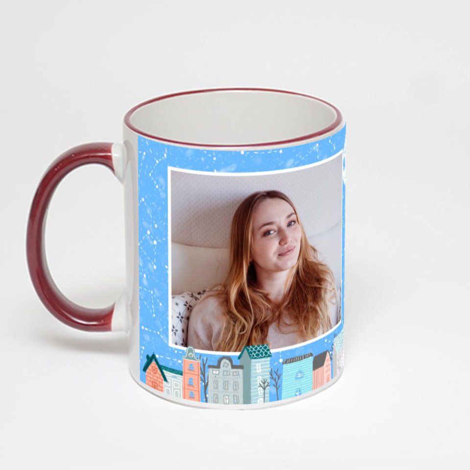 Кружка с бордовой ручкой и ободком