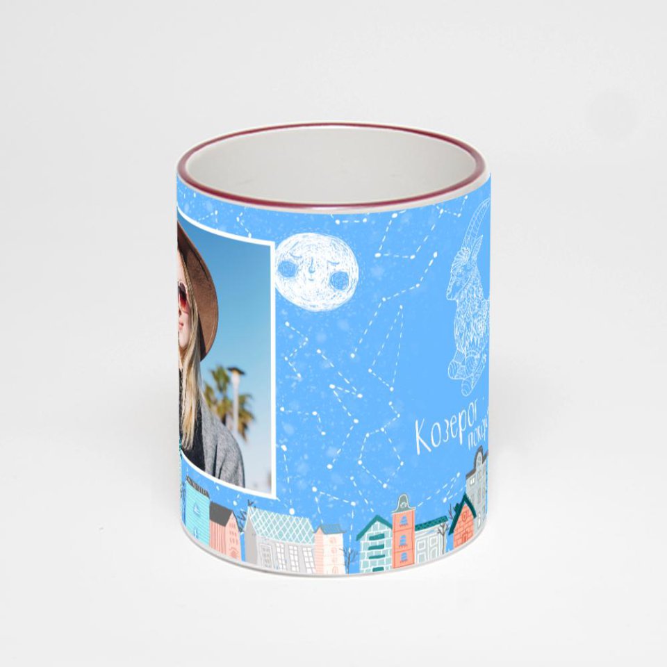 Кружка с бордовой ручкой и ободком